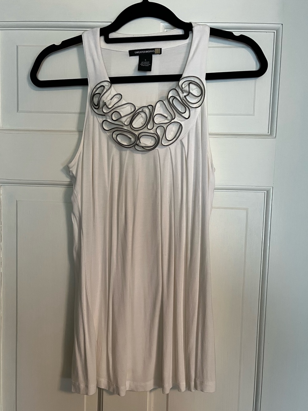 White Sleeveless Embellished Zipper Necklace-Detail Tunic Sz s